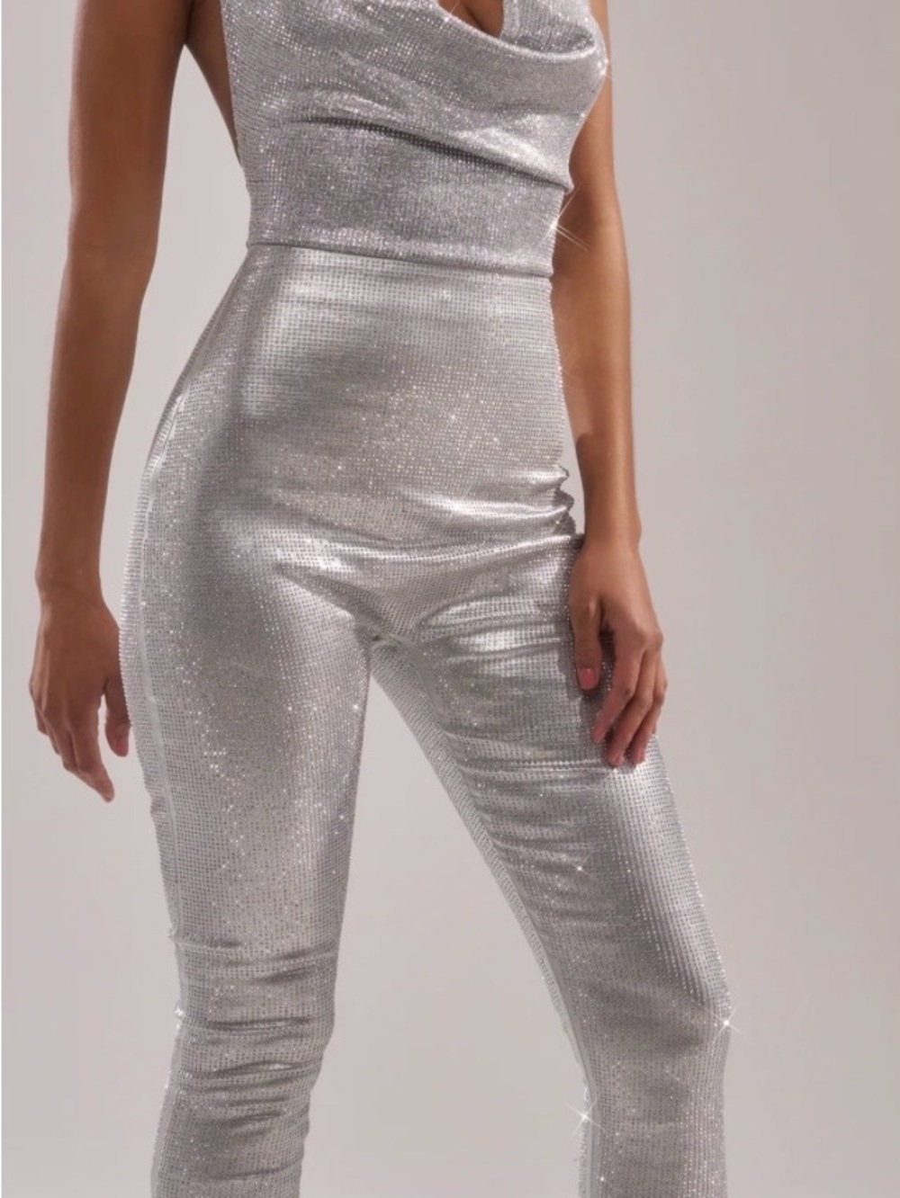 AKIRA Dance the Night Away Silver Sparkle Jumpsuit - Women